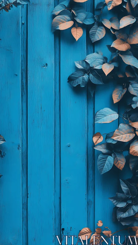 Dual-tone foliage against vertically planked cyan wooden facade