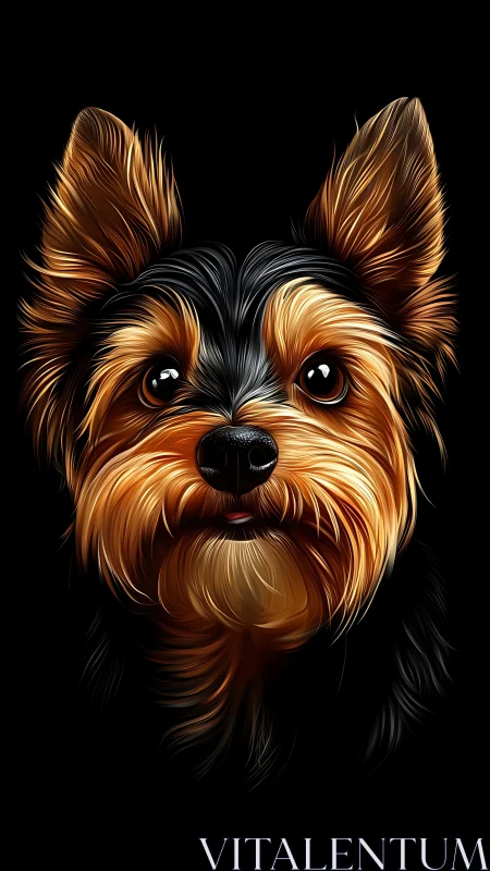 Digital portrait of Yorkshire terrier on black background.