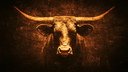 Ember-horned longhorn emerges from a furnace-dark void.