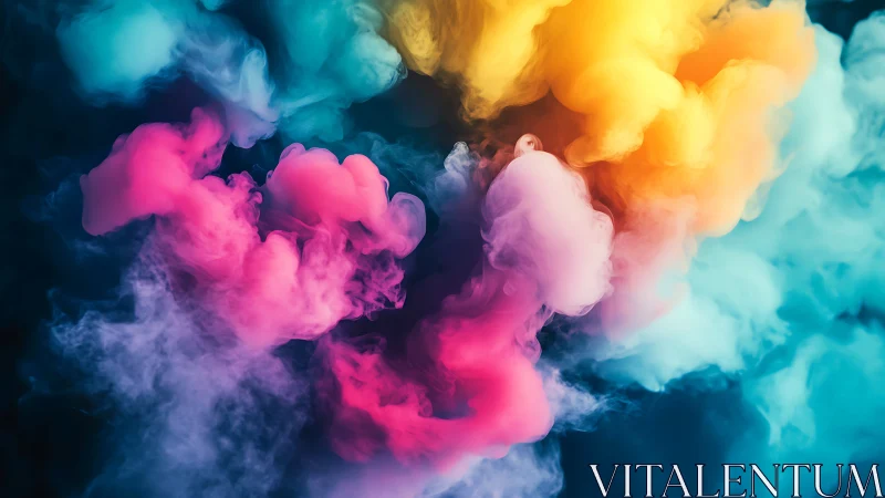 Neon color clouds swirl through dark abstract atmosphere