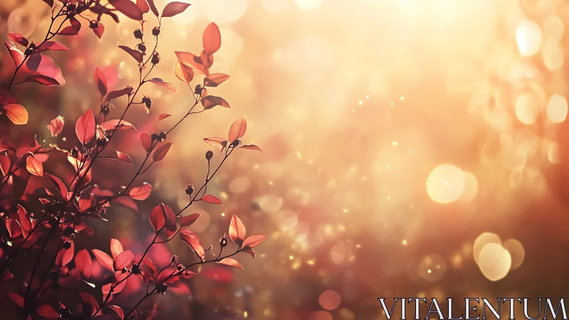 Backlit red foliage with shallow depth and warm bokeh field