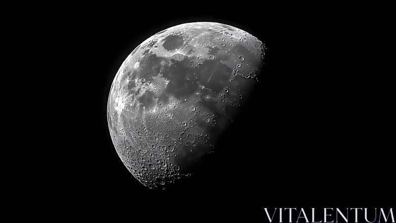 Moon&rsquo;s rugged craters glow gently against the deep night sky
