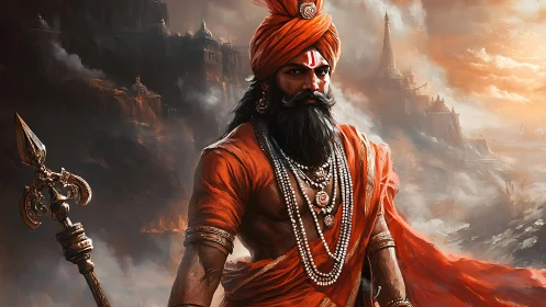 Armored ascetic warrior rendered in high-detail digital painting