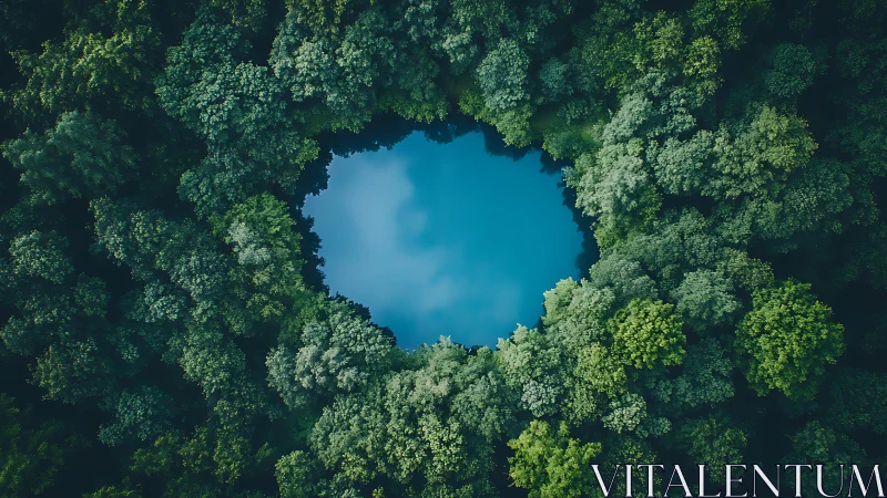 Aerial Lake Clearing: Drone Photography of Forest Void.