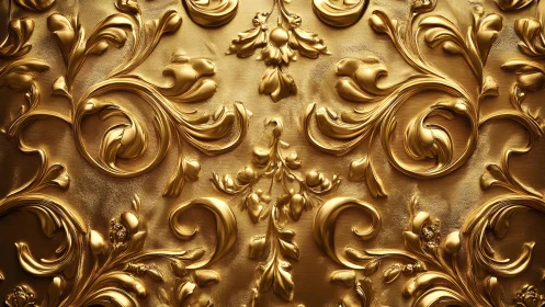 Ornate golden baroque floral relief pattern in luxurious style.