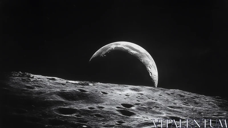 Lunar limb foreground with crescent Earthrise photometric contrast.