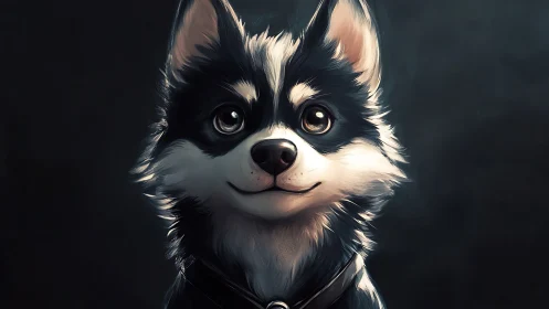 Digital husky puppy portrait with luminous fur detail.