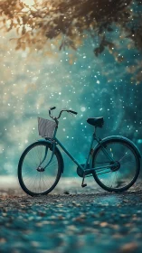 Bicycle Against Dreamscape: Digital Composition with Bokeh Atmosphere.