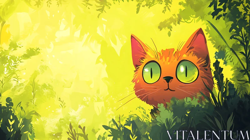 Vibrant Orange Cat with Luminous Eyes in Sunlit Garden