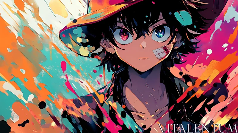 Storm-eyed street hero splashed in neon paint chaos.