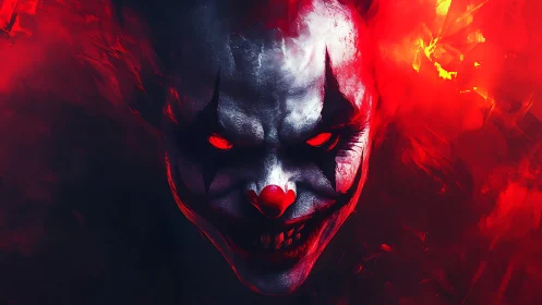 Sinister clown portrait rendered in high-contrast digital horror