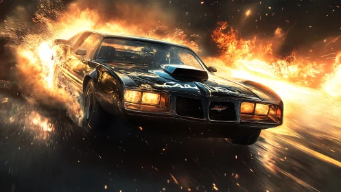 Cinematic muscle car chase in explosive motion blur rendering.
