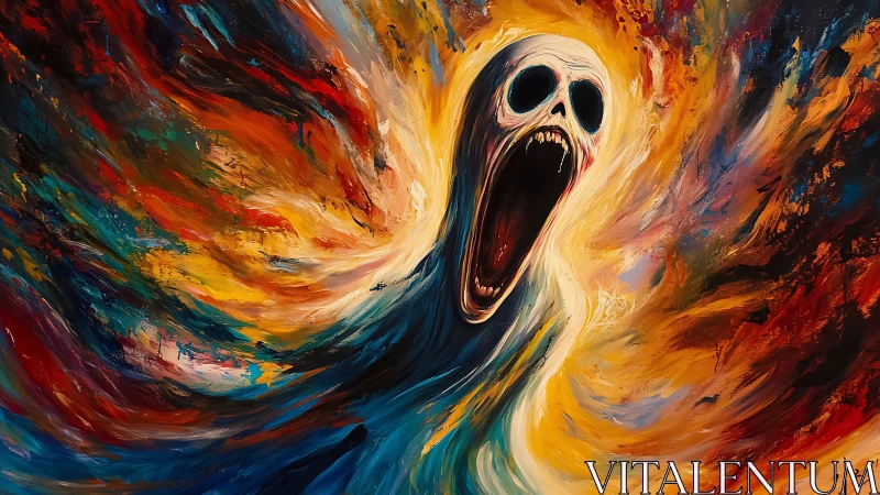 Colorstorm spirit howls through a swirling cosmic vortex