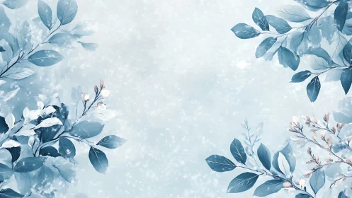 Watercolor winter foliage border with icy botanical framing.