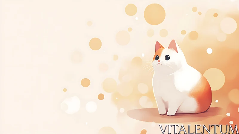 Softly lit digital cat illustration uses warm bokeh depth