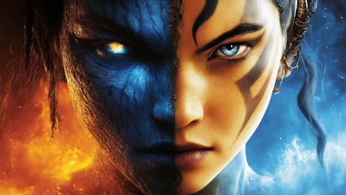 Elemental twins stare down destiny in blazing cool symmetry