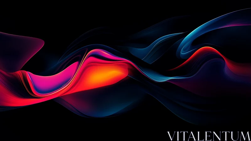 Luminous neon waveforms flow across deep black void.