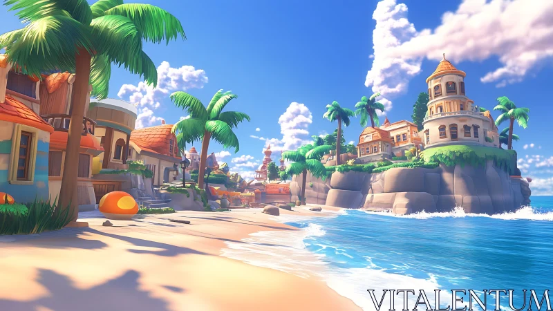 Coastal Village with Architecture on Seaside Bluff