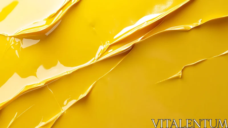 Abstract yellow paint texture with glossy finish and smooth folds.