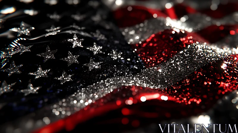 Glitter-coated close-up of a stylized US flag surface.