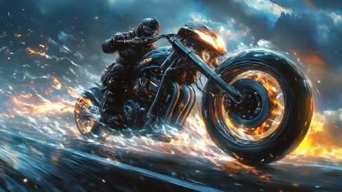 Flames carve thunderous circles as the midnight rider accelerates