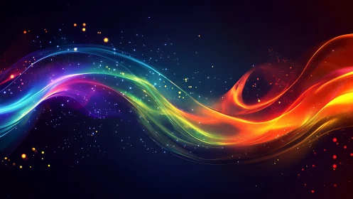 Vibrant multicolor light waves arc across deep space field