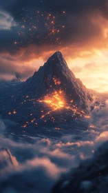 Storm-kissed molten mountain crowned in ember constellations.