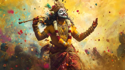 Divine dancer storms through a festival of sacred color.