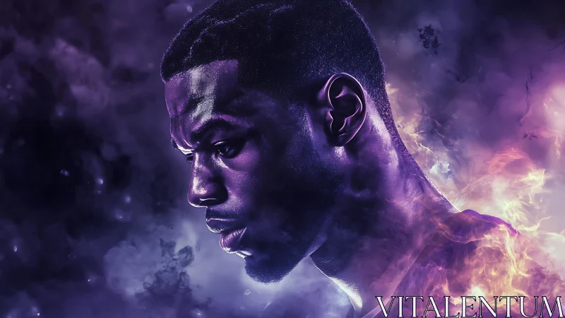 Digital painting portrait with neon smoke and dramatic contrast.