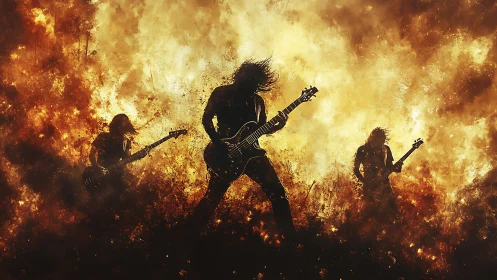 Rock Band Performs Amidst Explosive Inferno.