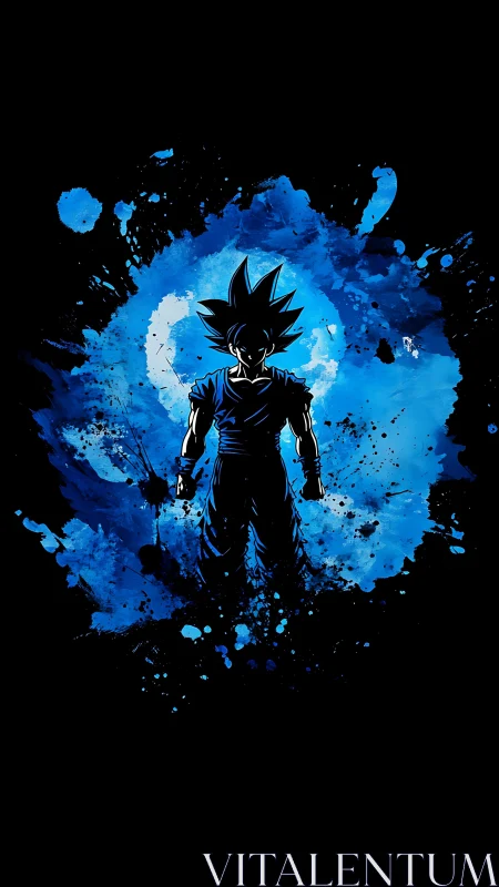 Anime silhouette with blue energy splash composition poster.