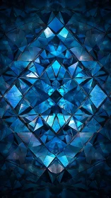 Faceted blue crystalline lattice forms a symmetrical abstract matrix