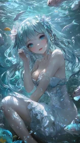 Subsurface aquatic maiden with refractive caustic lighting.