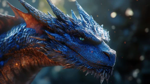 Blue dragon head rendered in detailed side profile view