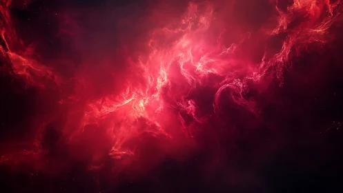 Radiant crimson nebula rendered with cinematic deep-space lighting