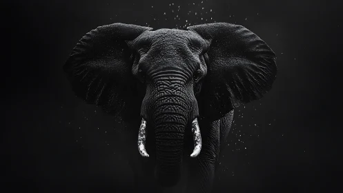 Front-facing elephant portrait on dark background in profile.