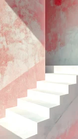 Minimal white staircase against textured pink walls. Period.
