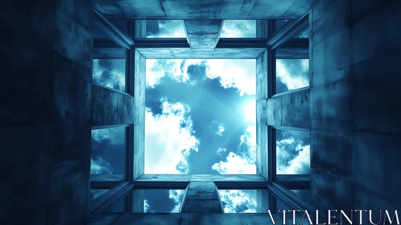 Symmetrical Architectural Frame Revealing Luminous Sky Perspective