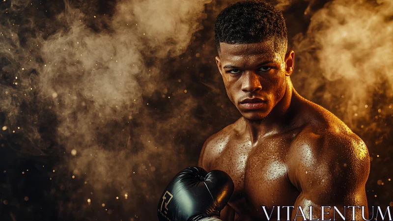 Strong Boxer in Golden Light Ready for Battle.