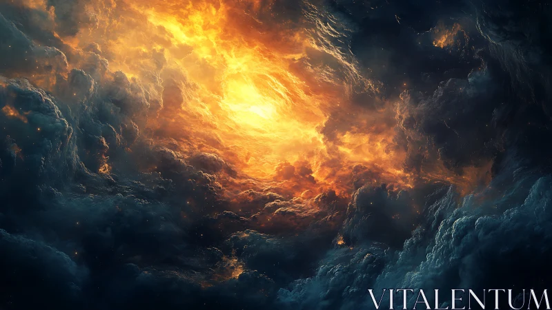 Celestial Explosion: Golden Nebula Eruption Through Cosmic Haze.