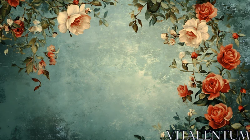 Floral border arrangement frames textured teal backdrop