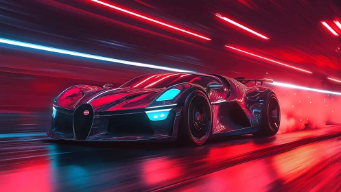 Neon thunder hypercar slicing through electric night streets.