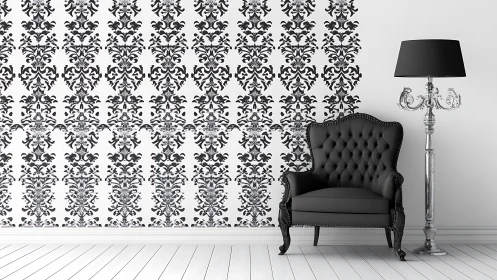 Velvet-black throne lounges beside a gleaming baroque lamp