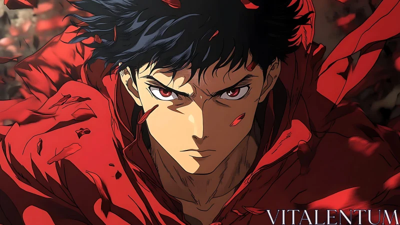 Anime fighter stares forward with intense focused expression