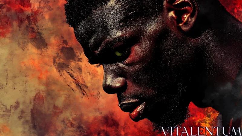 Side profile portrait of man against textured red backdrop.