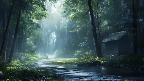 Verdant Cathedral Whispers Through Misty Forest Embrace