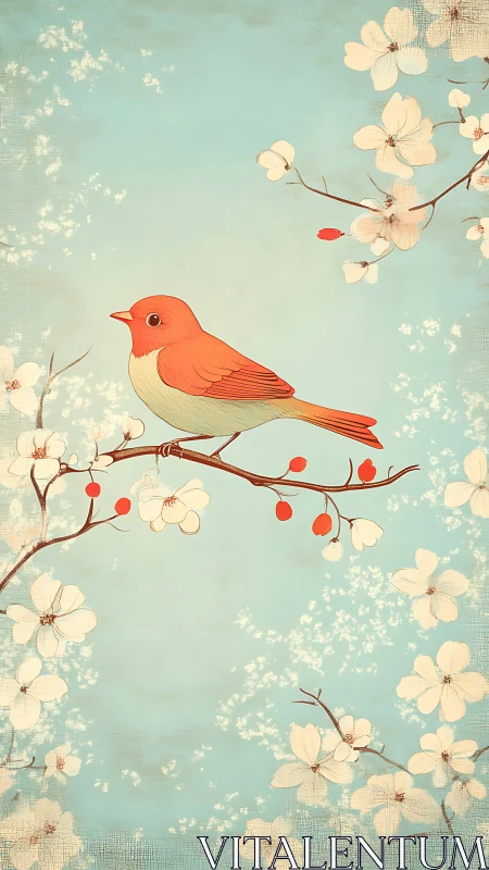 A Crimson Cardinal Sings Among Delicate Spring Blossoms.