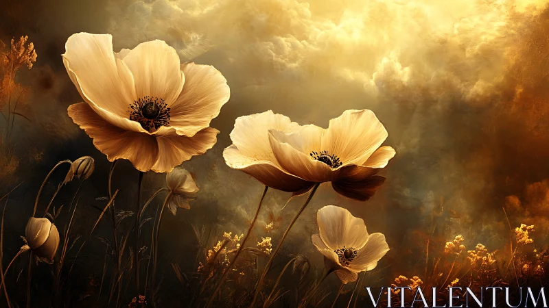 Luminous Poppies Dancing in Golden Sunlight