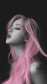 Pastel siren exhales quiet neon dreams into the dark