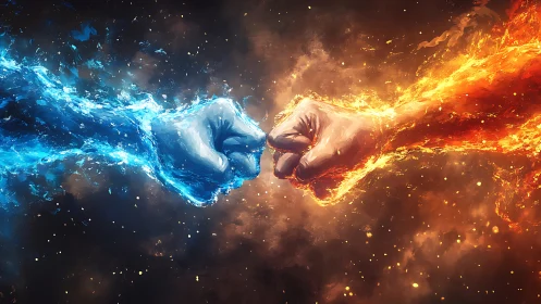 Dual Forces Collide: Ice Meets Inferno in Celestial Showdown